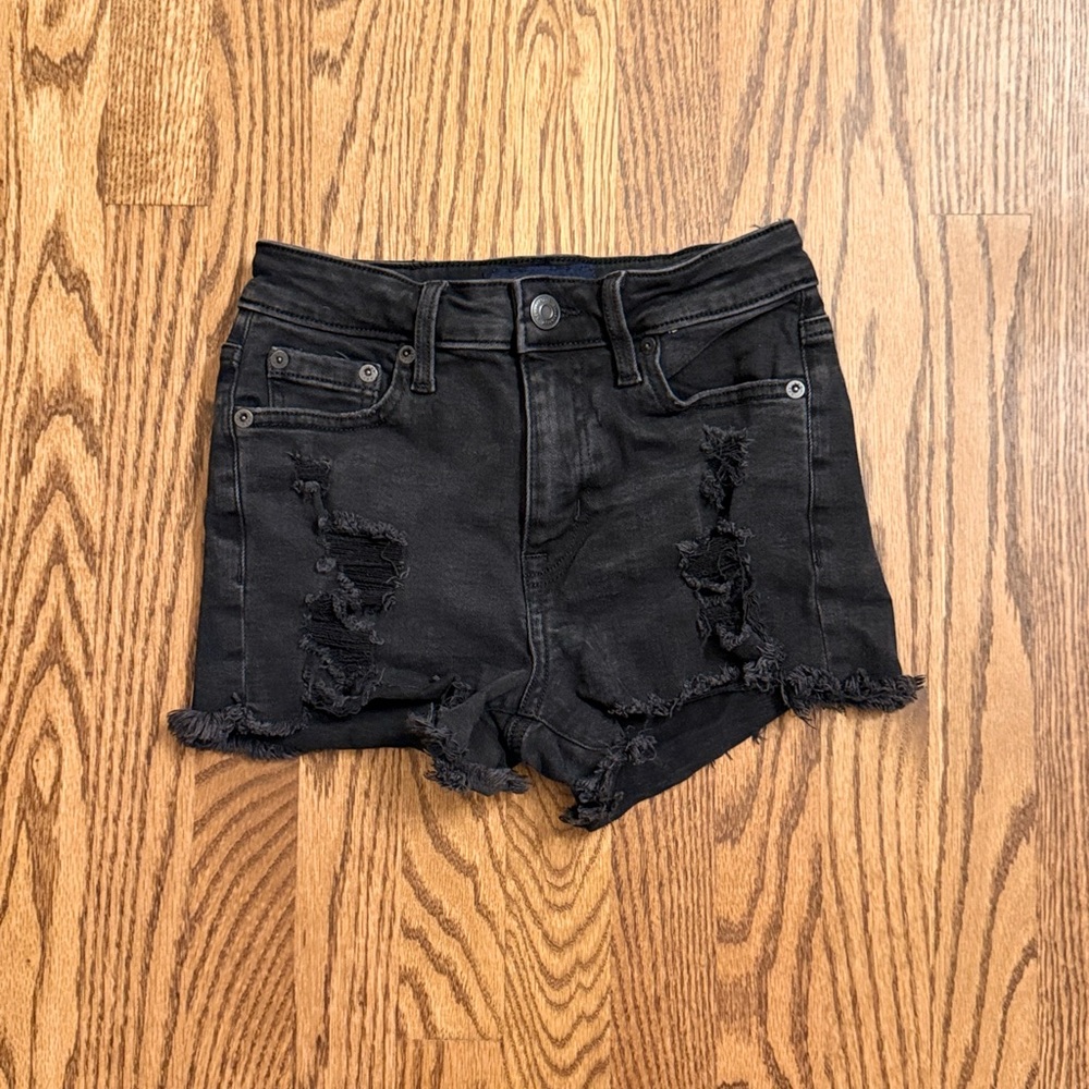Aéropostale Vintage High Rise Shorty Shorts Black Distressed Size 00